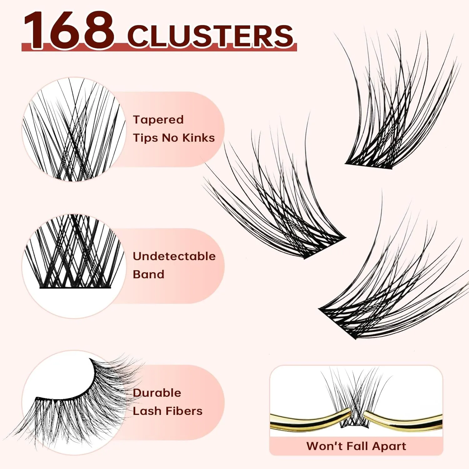 Lash Extension Kit, Natural Look, Wispy Faux Mink 8-16mm DIY Cluster Lashes, Soft & Fluffy, Reusable Lashes with Waterproof Bond & Seal, Tweezers & Remover, Easy to Apply for Beginners