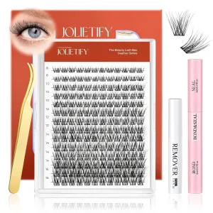 Lash Extension Kit, Natural Look, Wispy Faux Mink 8-16mm DIY Cluster Lashes, Soft & Fluffy, Reusable Lashes with Waterproof Bond & Seal, Tweezers & Remover, Easy to Apply for Beginners