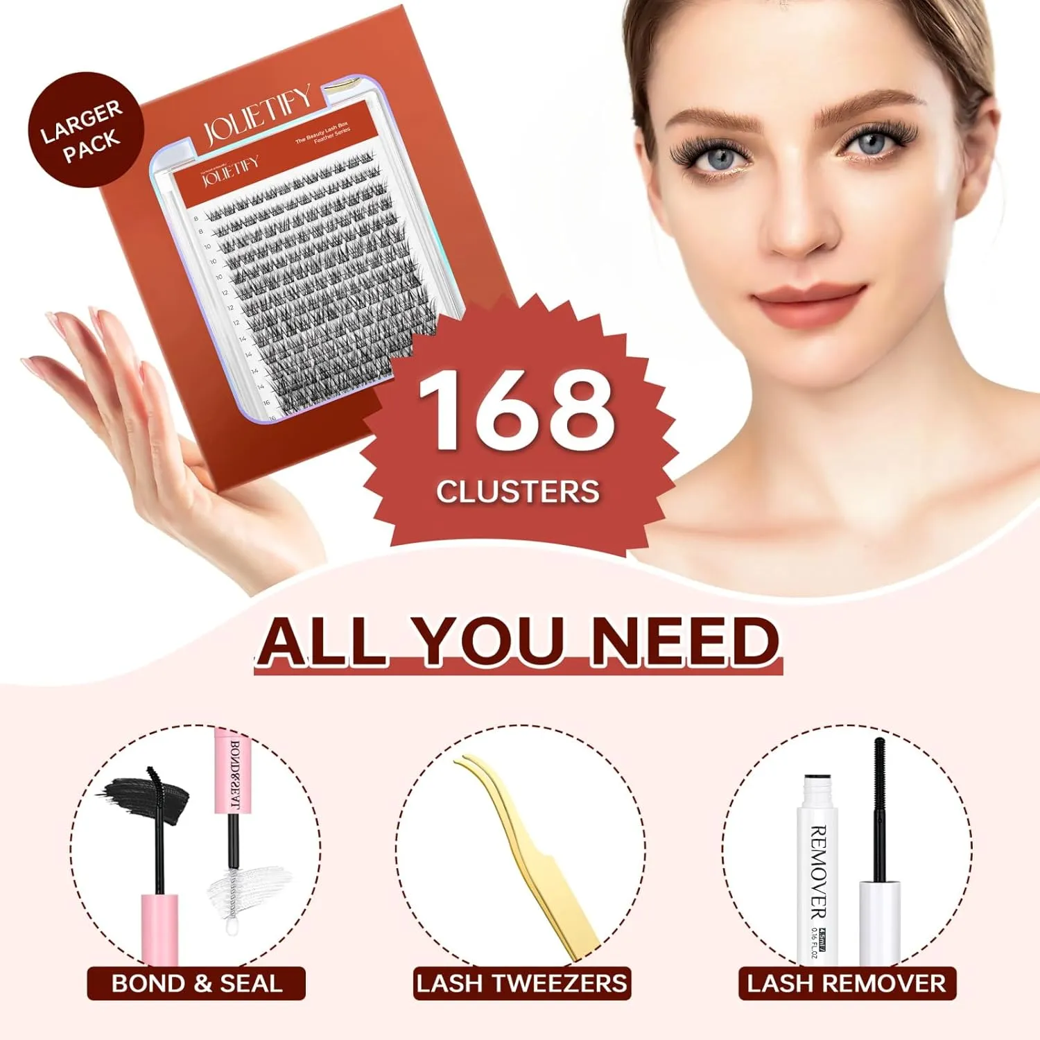 Lash Extension Kit, Natural Look, Wispy Faux Mink 8-16mm DIY Cluster Lashes, Soft & Fluffy, Reusable Lashes with Waterproof Bond & Seal, Tweezers & Remover, Easy to Apply for Beginners