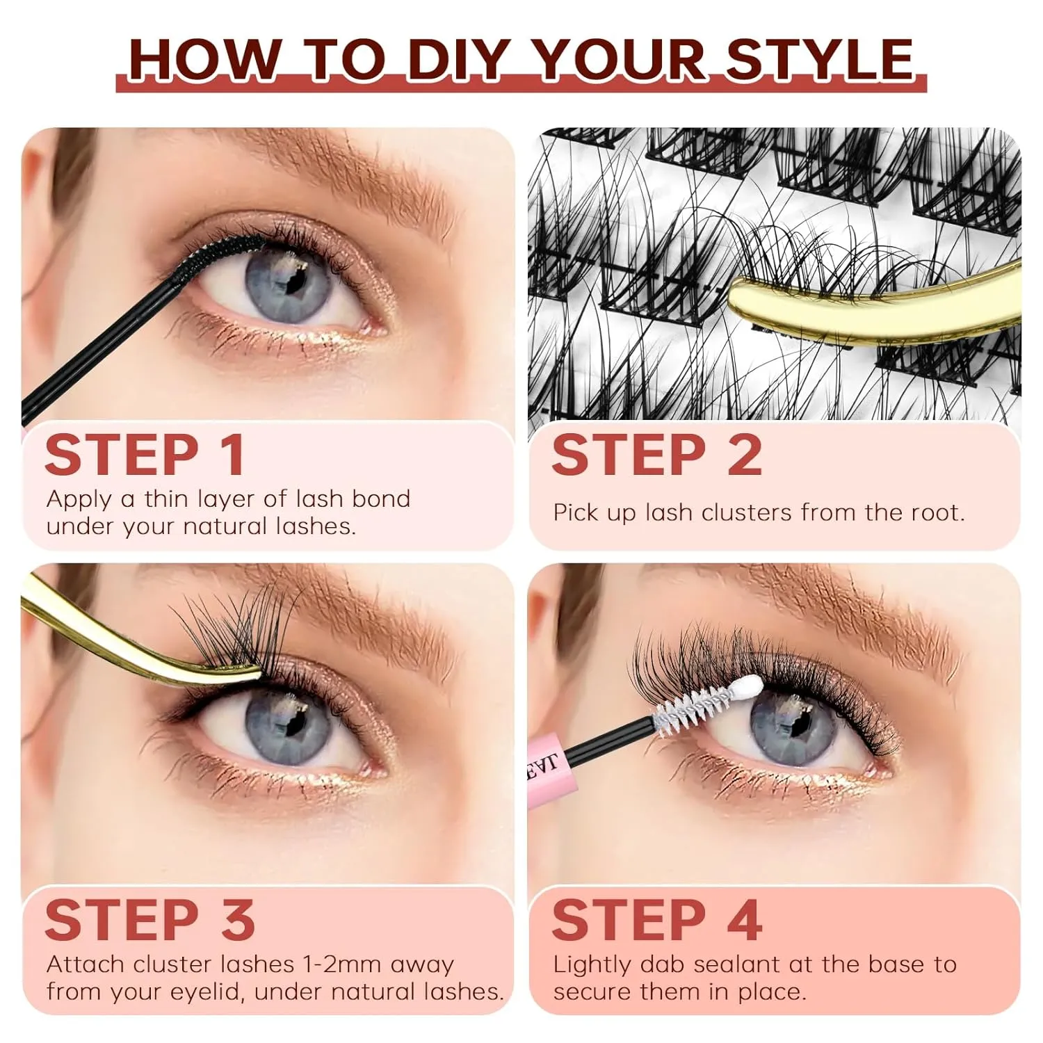 Lash Extension Kit, Natural Look, Wispy Faux Mink 8-16mm DIY Cluster Lashes, Soft & Fluffy, Reusable Lashes with Waterproof Bond & Seal, Tweezers & Remover, Easy to Apply for Beginners