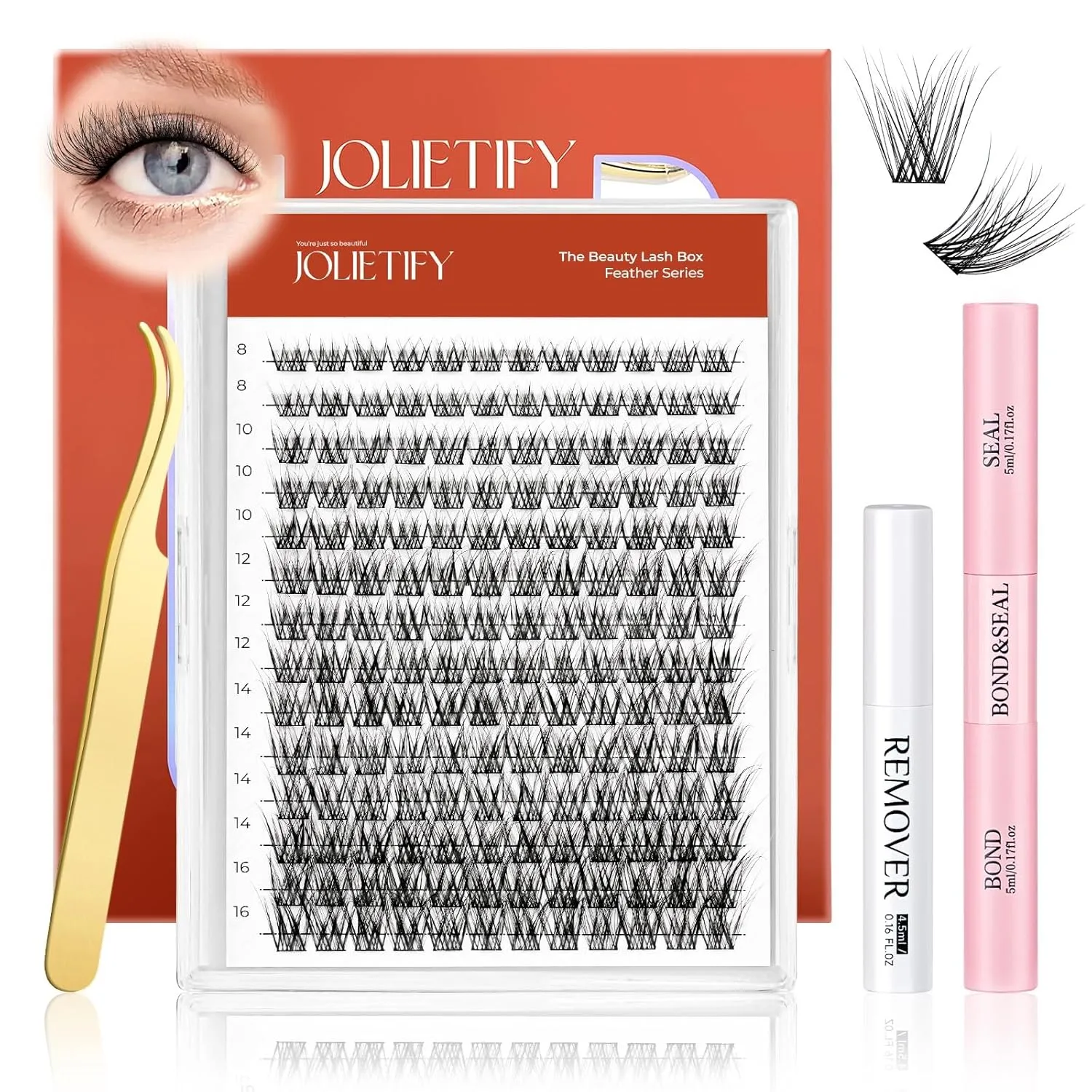 Lash Extension Kit, Natural Look, Wispy Faux Mink 8-16mm DIY Cluster Lashes, Soft & Fluffy, Reusable Lashes with Waterproof Bond & Seal, Tweezers & Remover, Easy to Apply for Beginners