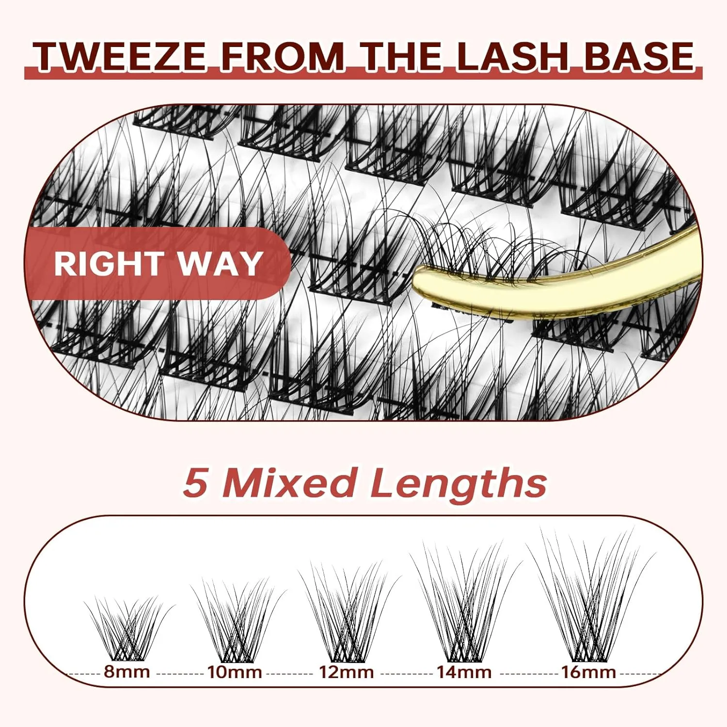 Lash Extension Kit, Natural Look, Wispy Faux Mink 8-16mm DIY Cluster Lashes, Soft & Fluffy, Reusable Lashes with Waterproof Bond & Seal, Tweezers & Remover, Easy to Apply for Beginners