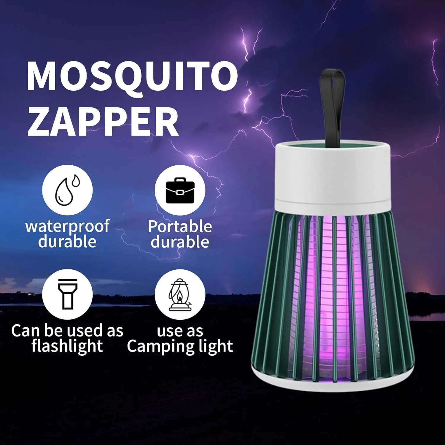 Latino Zap MATA Mosquitos,Latino Zap 2 in 1 Portable Camping Lantern,with USB Charging & Noiseless Operation,Waterproof for Garden, Picnic, Travel (Green*2)