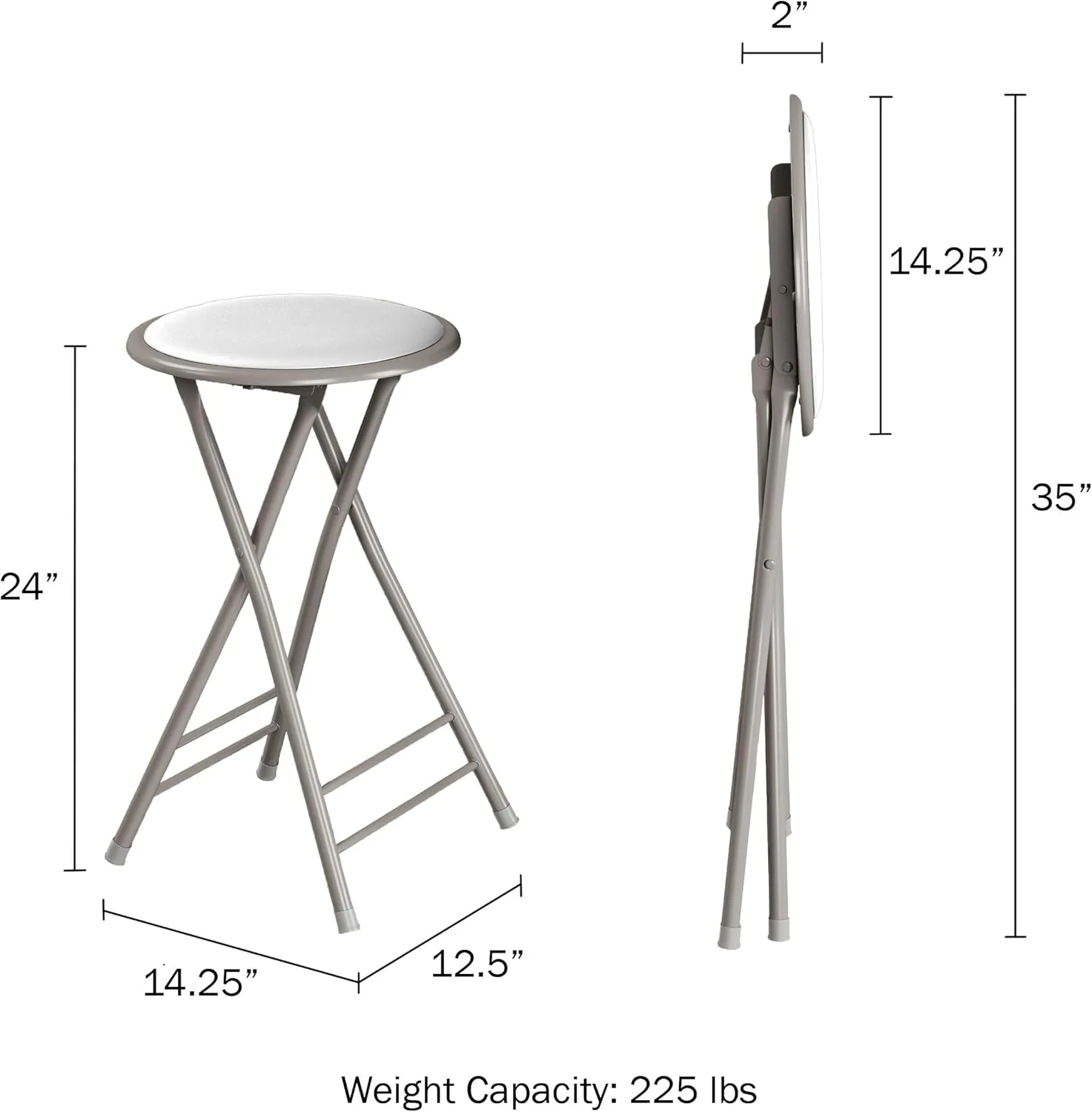 Lavish Home Folding Stool - Backless 24-Inch Stool with 225lb Capacity for Kitchen or Rec Room - Portable Indoor Counter Bar Stools (White)