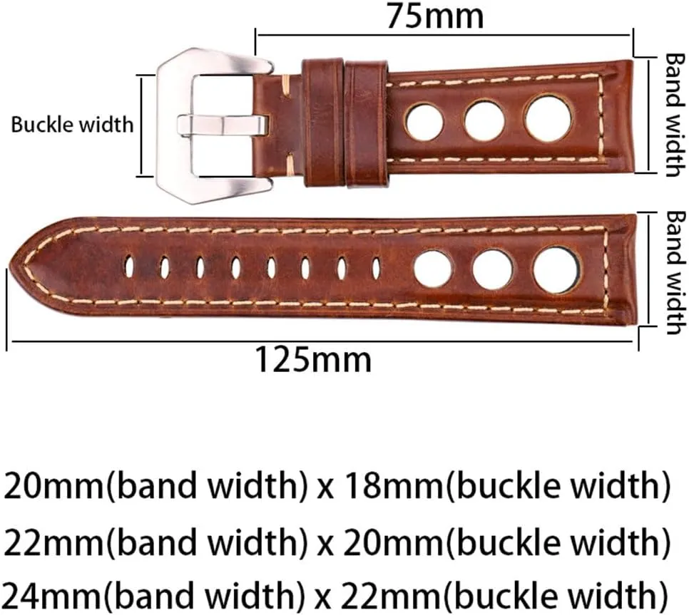 Leather Watch Strap Bracelet Vintage 20mm 22mm 24mm Watch Strap Women Men Fashion Watch StrapLeather Strap With Pin Buckle
