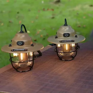 LED Camping Lamp Retro Hanging Lamp Portable Stepless Dimming Camping Light Waterproof Rechargeable Outdoor Light Lantern