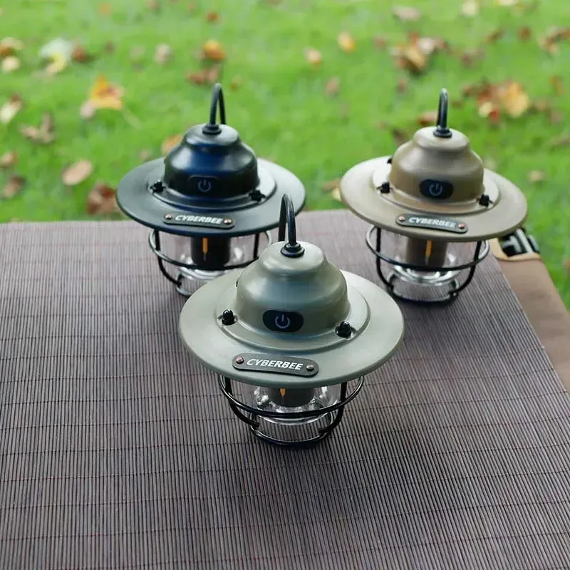 LED Camping Lamp Retro Hanging Lamp Portable Stepless Dimming Camping Light Waterproof Rechargeable Outdoor Light Lantern