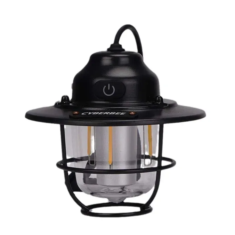 LED Camping Lamp Retro Hanging Lamp Portable Stepless Dimming Camping Light Waterproof Rechargeable Outdoor Light Lantern