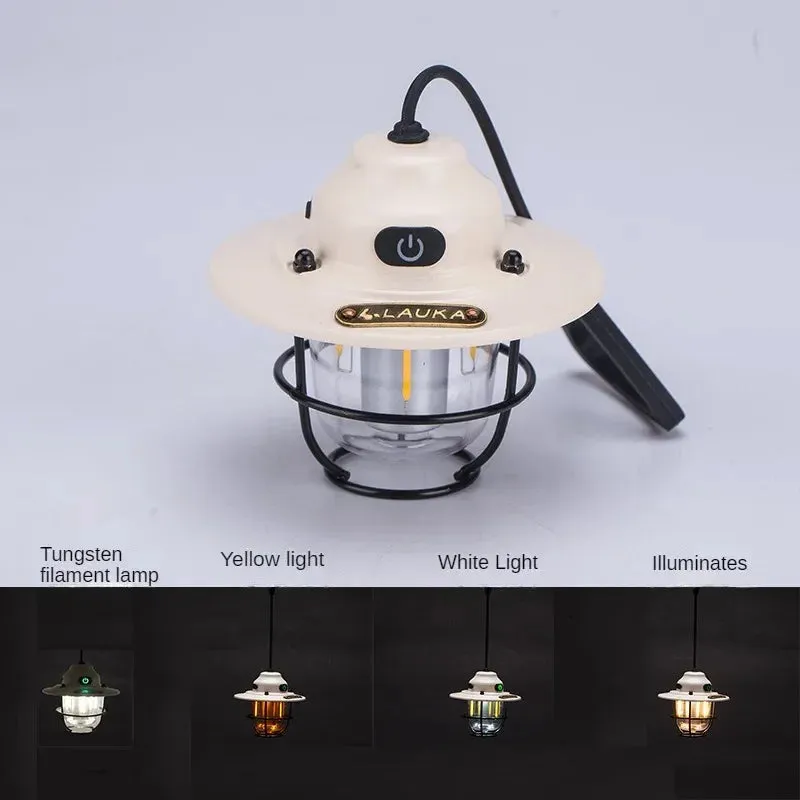 LED Camping Lamp Retro Hanging Lamp Portable Stepless Dimming Camping Light Waterproof Rechargeable Outdoor Light Lantern
