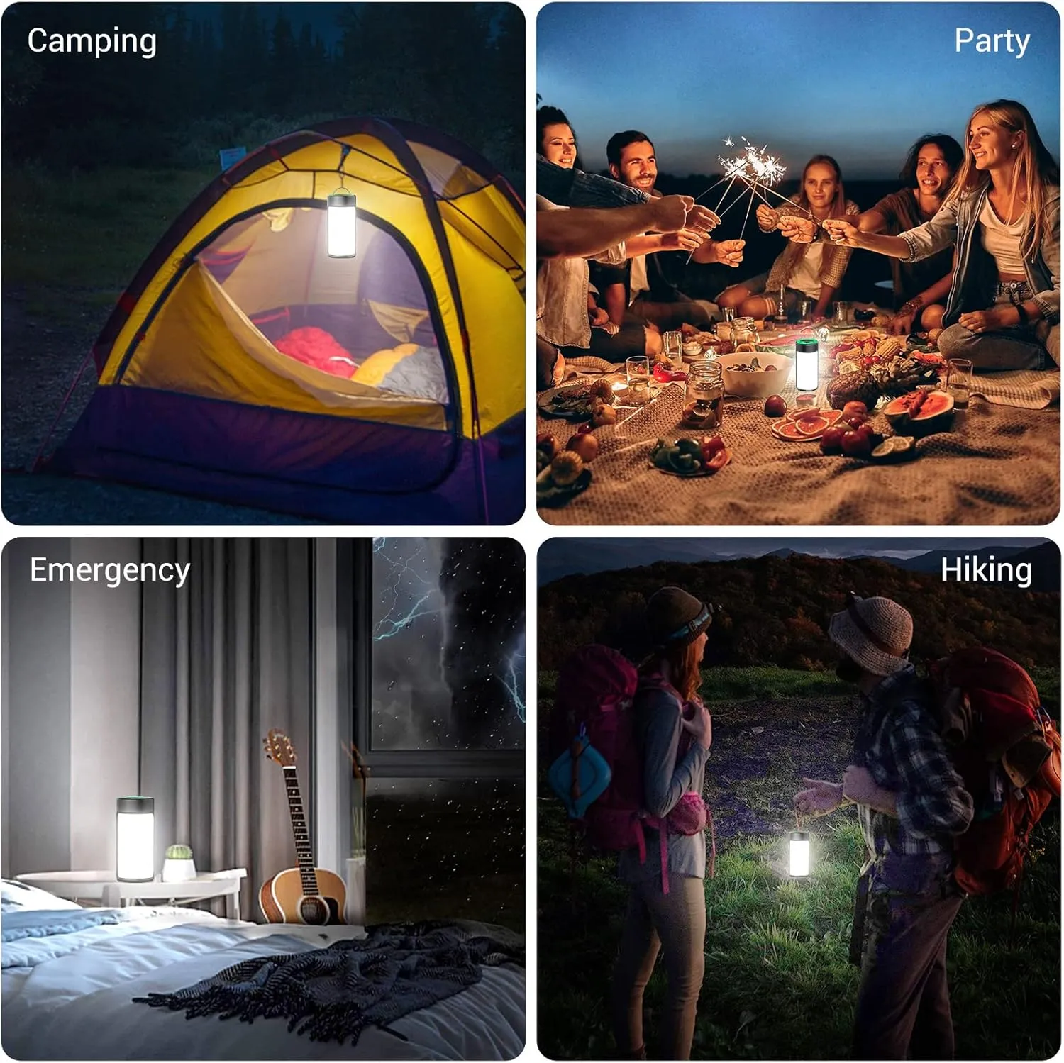 LED Camping Lantern, CT CAPETRONIX Rechargeable Camping Lights with 400LM 5 Light Modes, Battery Powered LED Lantern for Power Outage Emergency Hurricane Camping Gear(2 Pack, Black & Lake Blue)