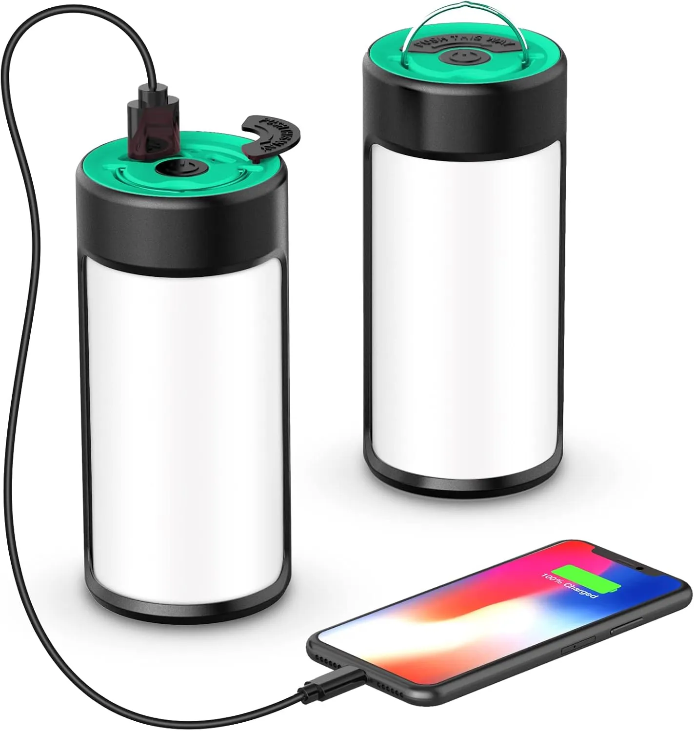 LED Camping Lantern, CT CAPETRONIX Rechargeable Camping Lights with 400LM 5 Light Modes, Battery Powered LED Lantern for Power Outage Emergency Hurricane Camping Gear(2 Pack, Black & Lake Blue)