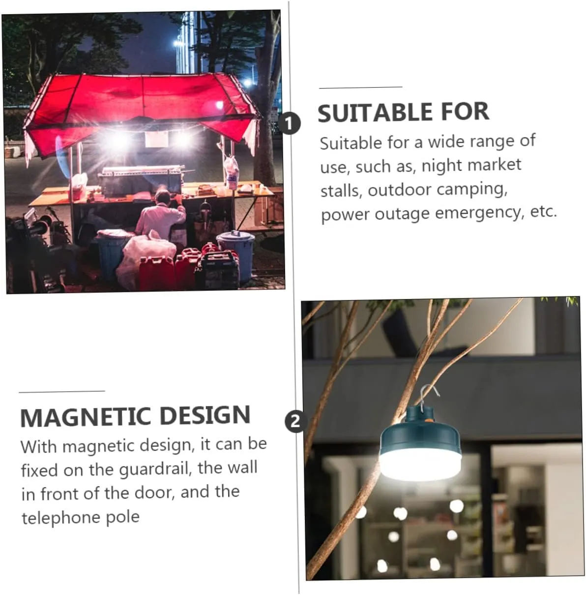 Led Camping Lantern Rechargeable 3 Lighting Modes Magnetic for Tent Outdoor Night Market Emergency Use