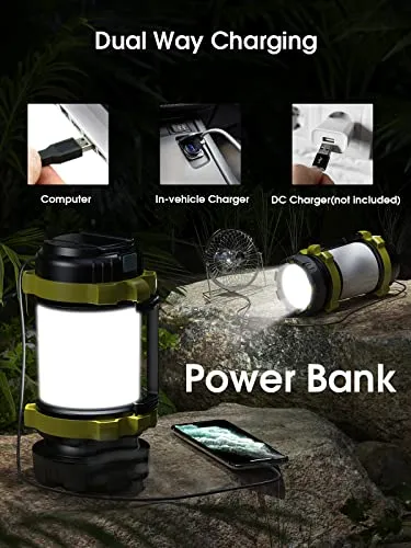 LED Camping Lantern Rechargeable, AKASO Flashlight Lantern with 6 Modes, 3000mAh Power Bank, IPX4 Waterproof Camping Flashlight for Hiking Hurricane Emergency Home Outdoor, USB Cable Included (2 Pack)