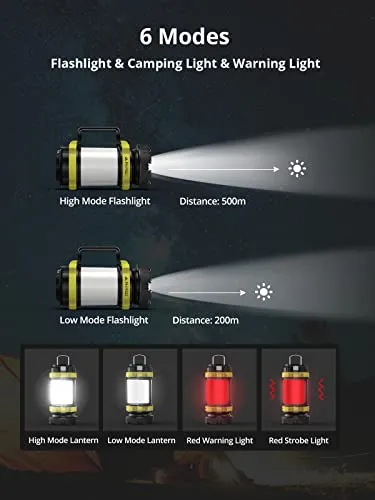 LED Camping Lantern Rechargeable, AKASO Flashlight Lantern with 6 Modes, 3000mAh Power Bank, IPX4 Waterproof Camping Flashlight for Hiking Hurricane Emergency Home Outdoor, USB Cable Included (2 Pack)