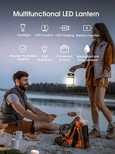 LED Camping Lantern Rechargeable, AKASO Flashlight Lantern with 6 Modes, 3000mAh Power Bank, IPX4 Waterproof Camping Flashlight for Hiking Hurricane Emergency Home Outdoor, USB Cable Included (2 Pack)