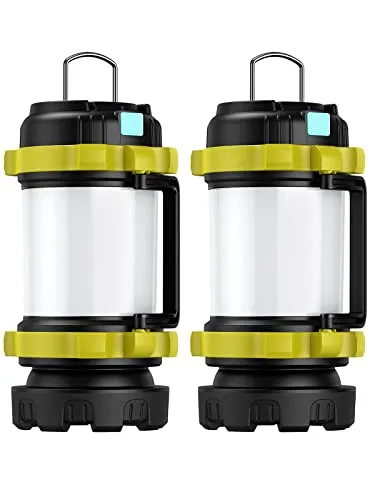 LED Camping Lantern Rechargeable, AKASO Flashlight Lantern with 6 Modes, 3000mAh Power Bank, IPX4 Waterproof Camping Flashlight for Hiking Hurricane Emergency Home Outdoor, USB Cable Included (2 Pack)