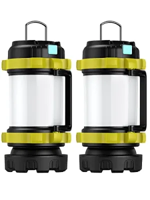 LED Camping Lantern Rechargeable, AKASO Flashlight Lantern with 6 Modes, 3000mAh Power Bank, IPX4 Waterproof Camping Flashlight for Hiking Hurricane Emergency Home Outdoor, USB Cable Included (2 Pack)