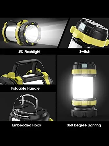 LED Camping Lantern Rechargeable, AKASO Flashlight Lantern with 6 Modes, 3000mAh Power Bank, IPX4 Waterproof Camping Flashlight for Hiking Hurricane Emergency Home Outdoor, USB Cable Included (2 Pack)