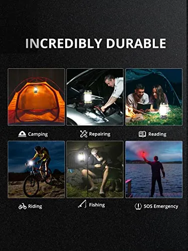 LED Camping Lantern Rechargeable, AKASO Flashlight Lantern with 6 Modes, 3000mAh Power Bank, IPX4 Waterproof Camping Flashlight for Hiking Hurricane Emergency Home Outdoor, USB Cable Included (2 Pack)