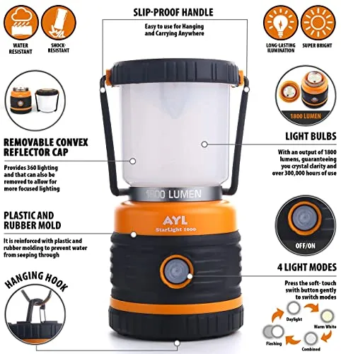 LED Camping Lantern Rechargeable,1800LM, 4 Light Modes, 4400mAh Power Bank