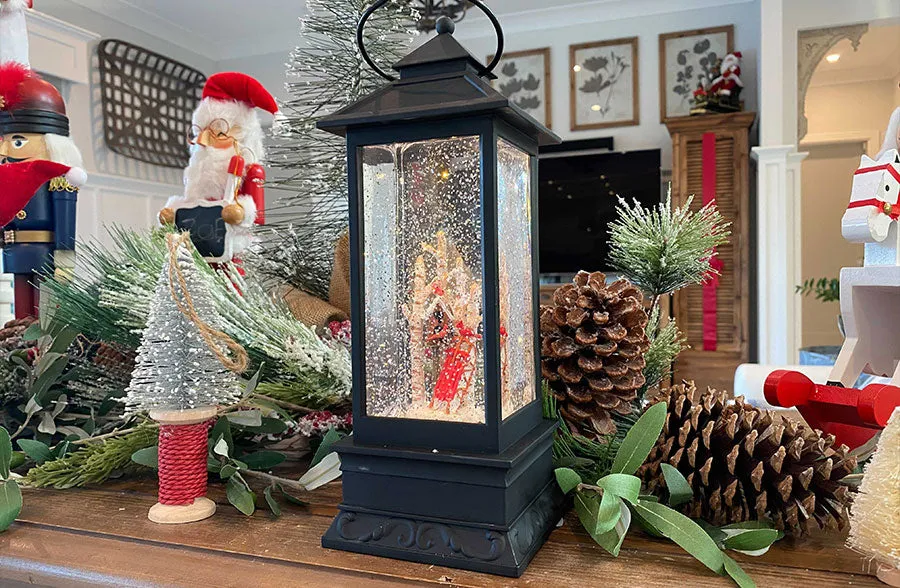 LED Lantern Snow Globe with Birdhouse