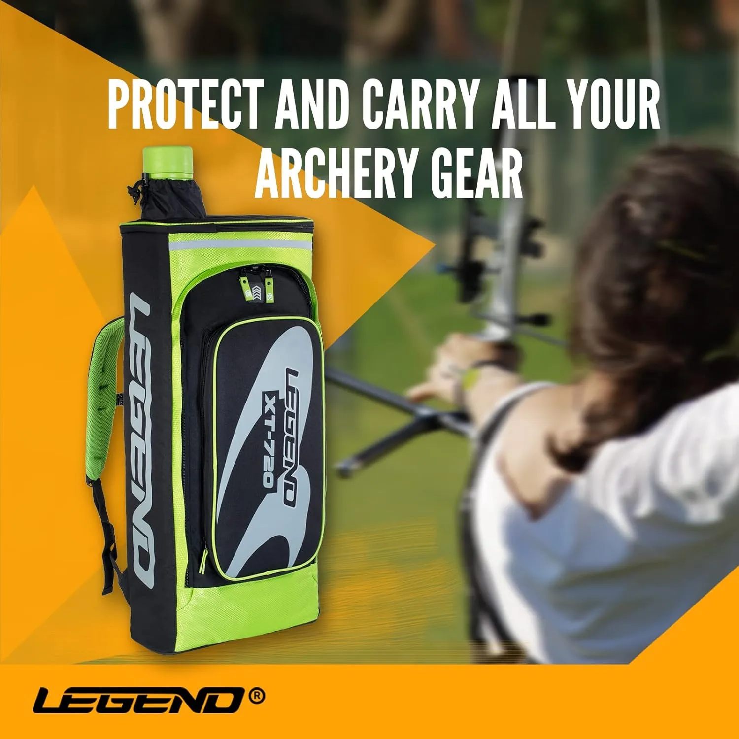 Legend XT720 Takedown Recurve Bow Case - Protective Nylon Archery Backpack Bag, Padded Recurve Bow and Arrow Case for Archery Accessories & Gears with Multiple Pockets, Arrow Tube Included