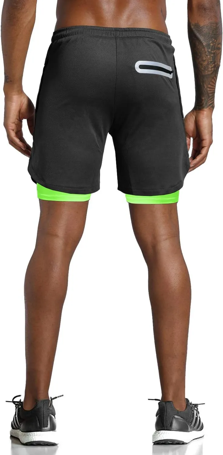 Leidowei Men's 2 in 1 Workout Running Shorts Lightweight Training Yoga Gym 7" Short with Zipper Pockets