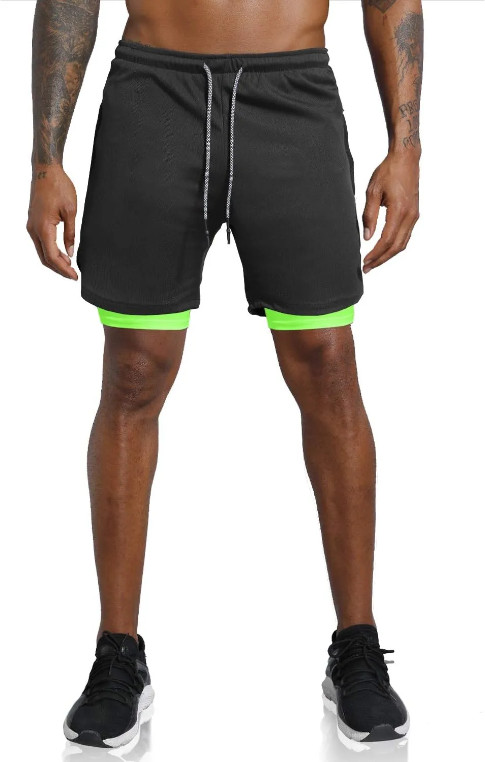 Leidowei Men's 2 in 1 Workout Running Shorts Lightweight Training Yoga Gym 7" Short with Zipper Pockets
