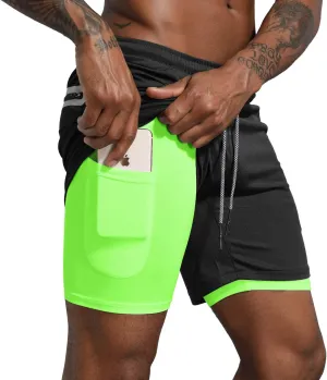Leidowei Men's 2 in 1 Workout Running Shorts Lightweight Training Yoga Gym 7" Short with Zipper Pockets