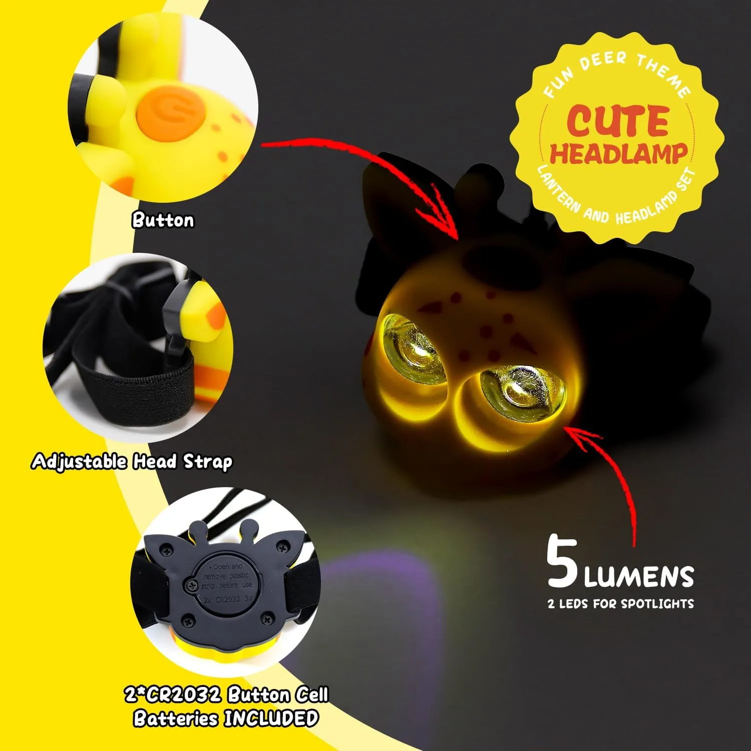 Let's Explore LED Camping Lantern & Headlamp, Battery Powered Night Light, Gift for Birthday, Lightweight Tent Lamp for Children (Deer Set) Age 6  8 9 10 11 12 13 14