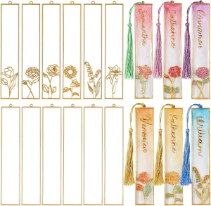 LET'S RESIN 12pcs Bookmark Bezels for Resin with Tassels, UV Resin Molds for DIY Bookmarks(6 Flowers and 6 Blank Frames), Resin Craft Bezels Bookmark Molds for Mother's Day Gifts