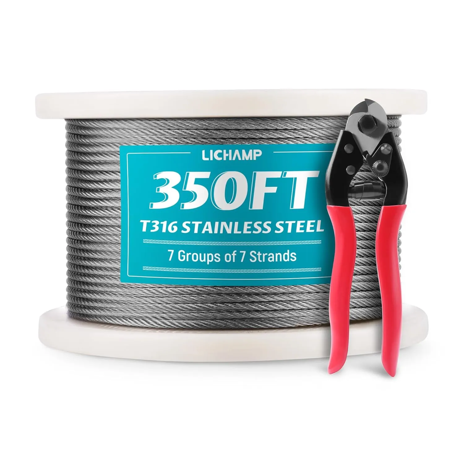 Lichamp 350FT 1/8 Stainless Steel Wire Rope Cable, Aircraft 316 SS Braided Steel Wire Thin Metal Cable Hardware for Deck Railing Handrail Safety System, SSC350