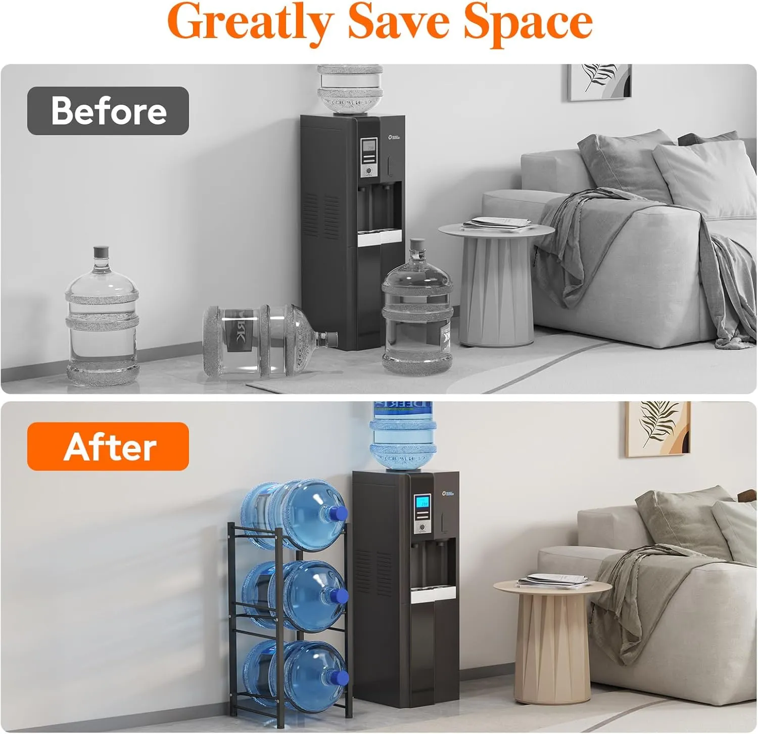 Lifewit 5 Gallon Water Jug Holder, 3 Tier Water Bottle Stand, Heavy Duty Water Dispenser Rack with 3 Slots for Gallon Jugs, Detachable Water Storage Shelf Organizer for Home Living Room Office, Black