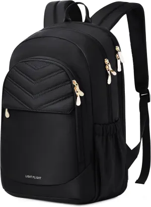 LIGHT FLIGHT 17.3" Laptop Backpack for Women, Large Black Travel Backpacks with USB Charging Hole, Water Resistant, Large Capacity, Daypack for College, Work, Casual Computer Bags