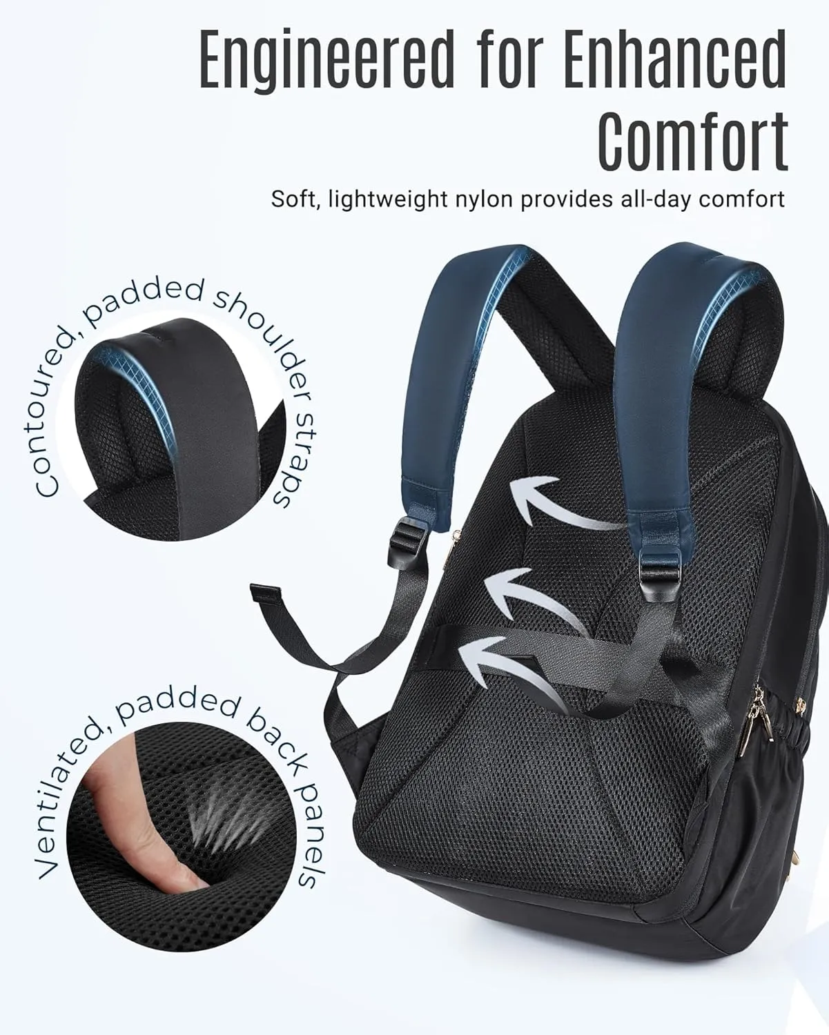 LIGHT FLIGHT 17.3" Laptop Backpack for Women, Large Black Travel Backpacks with USB Charging Hole, Water Resistant, Large Capacity, Daypack for College, Work, Casual Computer Bags