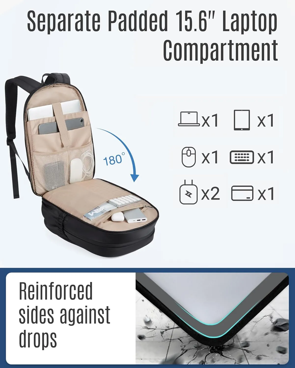 LIGHT FLIGHT 17.3" Laptop Backpack for Women, Large Black Travel Backpacks with USB Charging Hole, Water Resistant, Large Capacity, Daypack for College, Work, Casual Computer Bags
