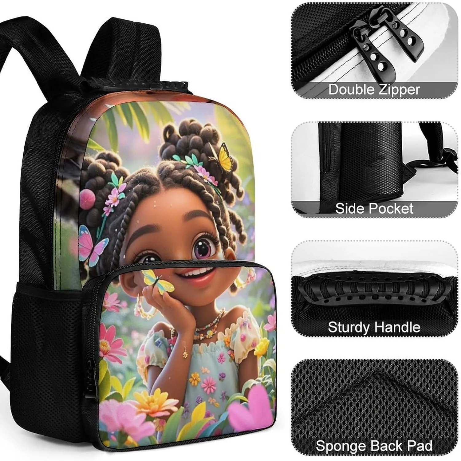 Lightweight Backpack for Gym Travel Bicycle - Big Capacity Multipurpose Anti-Theft Carry On Bag, Colorful Afro American Black Woman With Butterflies Art Travel Hiking Bag & Day Pack