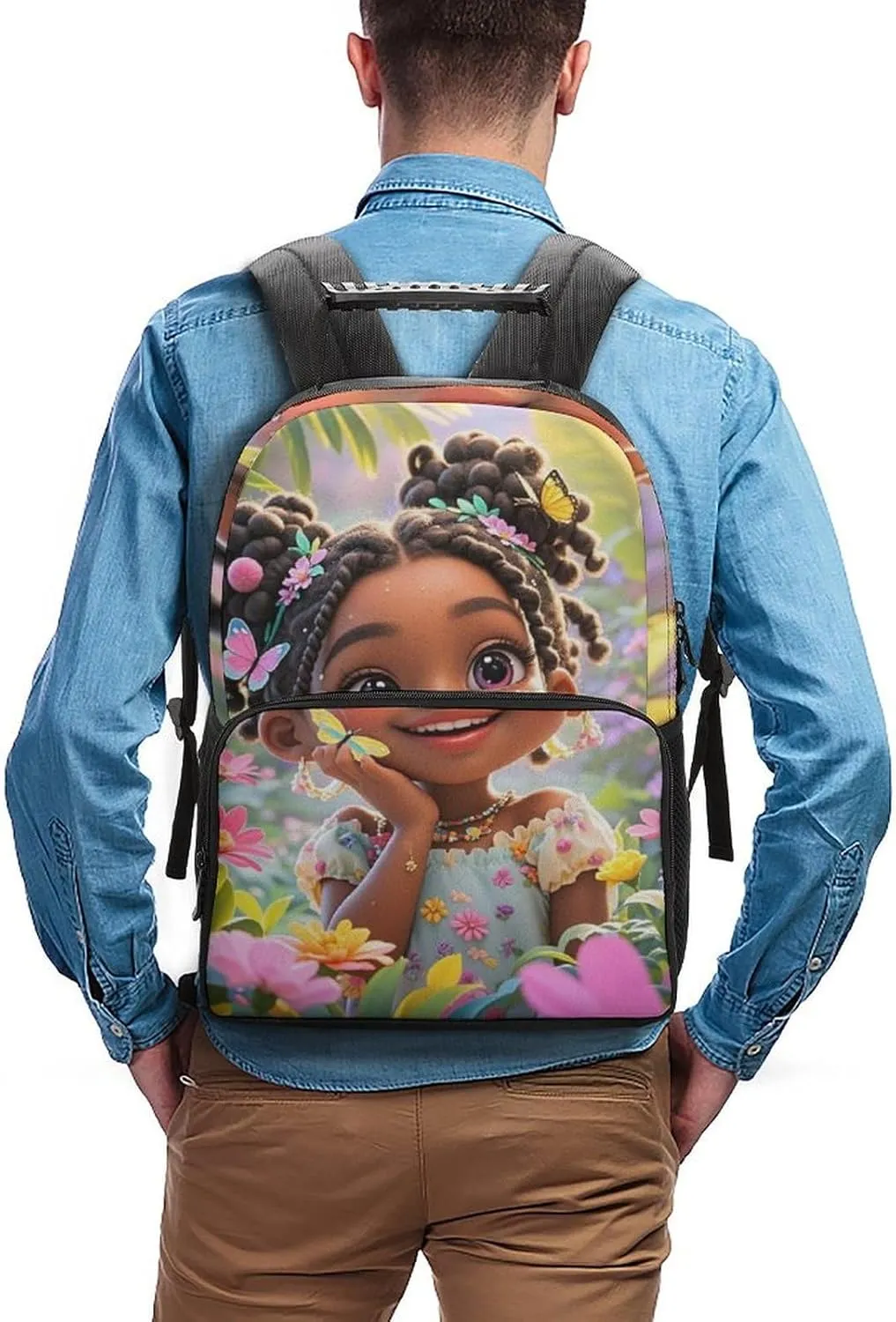 Lightweight Backpack for Gym Travel Bicycle - Big Capacity Multipurpose Anti-Theft Carry On Bag, Colorful Afro American Black Woman With Butterflies Art Travel Hiking Bag & Day Pack