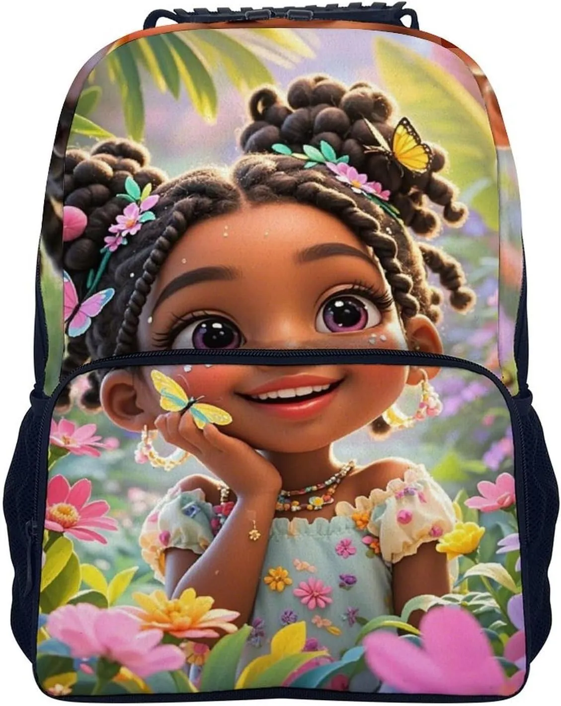Lightweight Backpack for Gym Travel Bicycle - Big Capacity Multipurpose Anti-Theft Carry On Bag, Colorful Afro American Black Woman With Butterflies Art Travel Hiking Bag & Day Pack