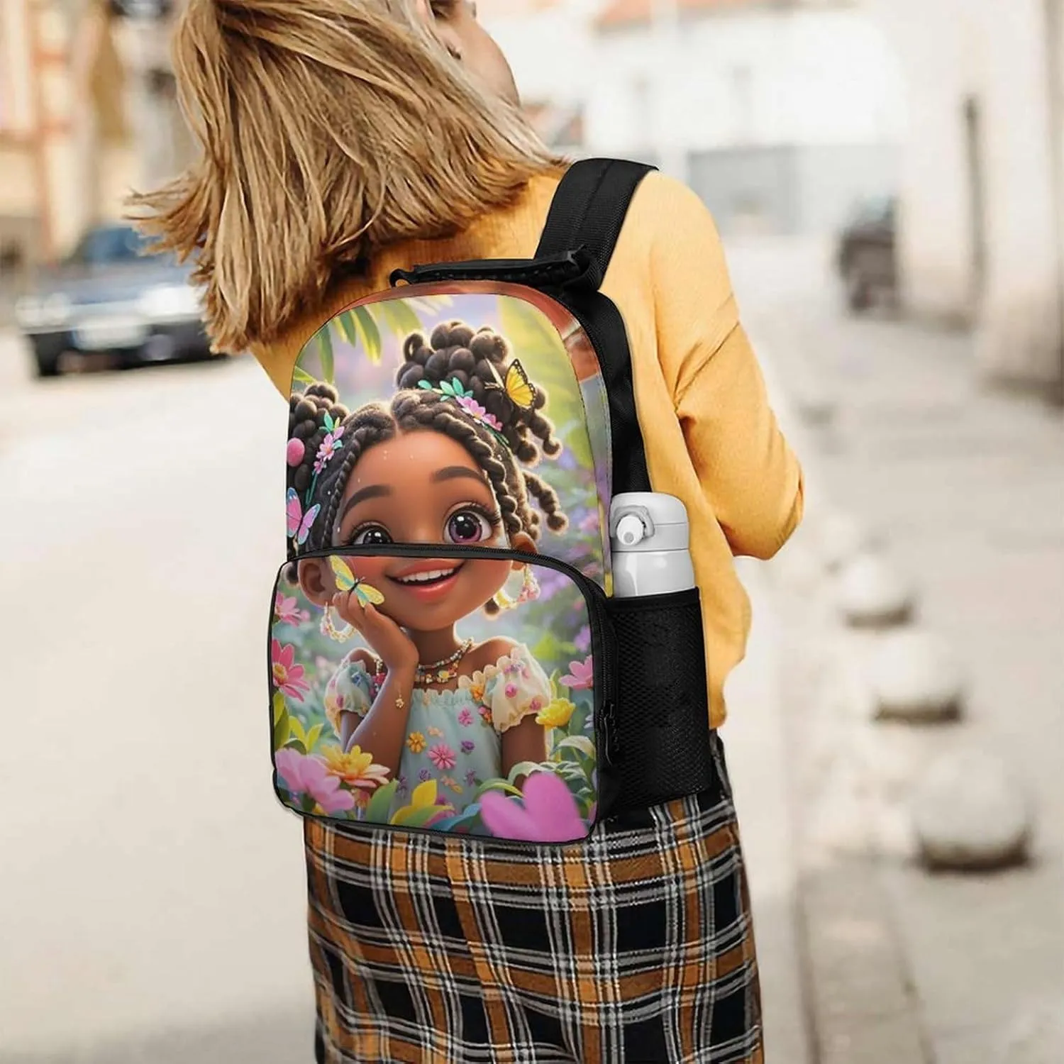 Lightweight Backpack for Gym Travel Bicycle - Big Capacity Multipurpose Anti-Theft Carry On Bag, Colorful Afro American Black Woman With Butterflies Art Travel Hiking Bag & Day Pack