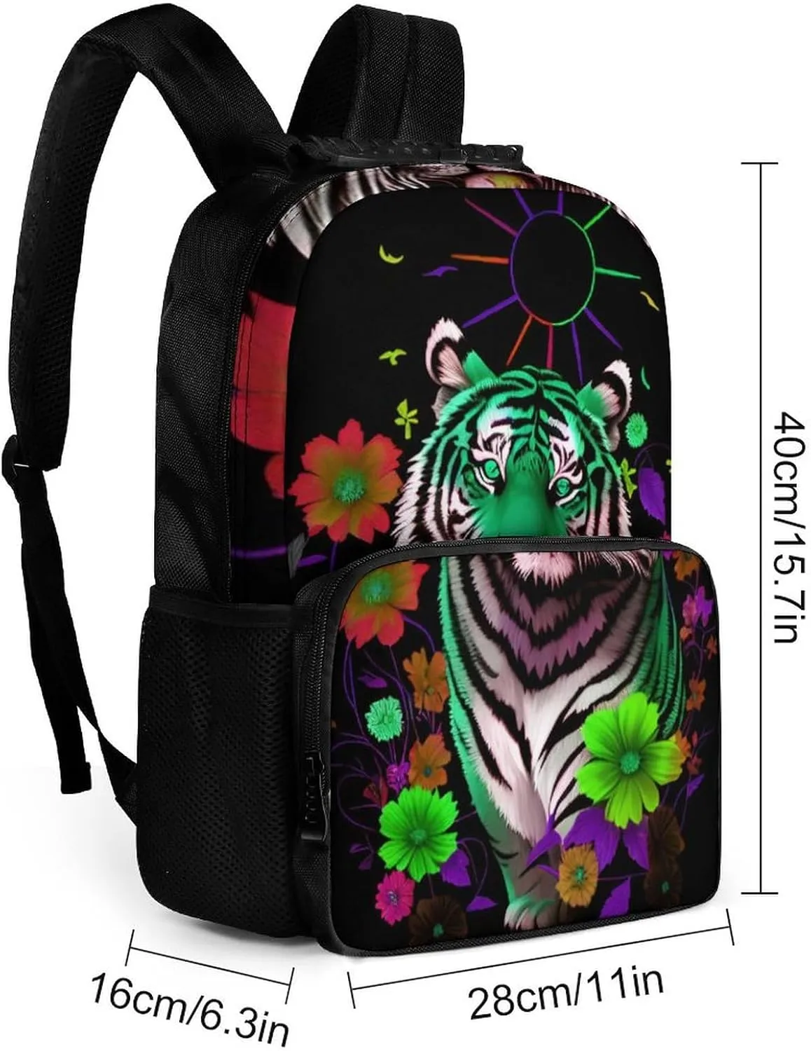 Lightweight Backpack for Gym Travel Bicycle - Big Capacity Multipurpose Anti-Theft Carry On Bag, Trippy Tiger Animal Flower Art Travel Hiking Bag & Day Pack