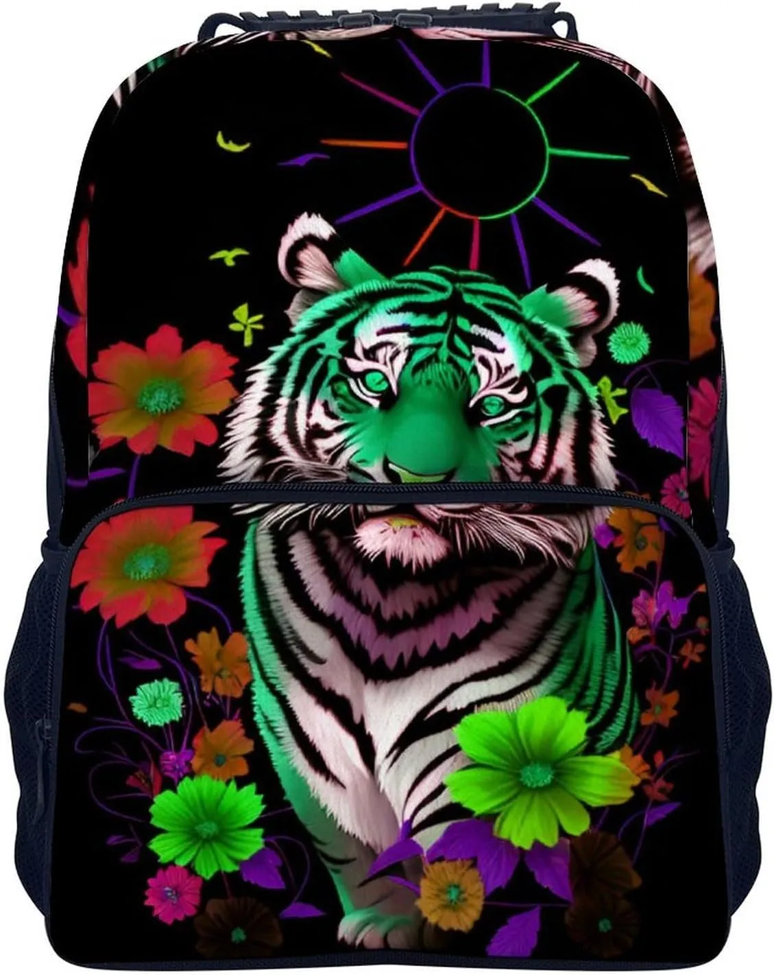 Lightweight Backpack for Gym Travel Bicycle - Big Capacity Multipurpose Anti-Theft Carry On Bag, Trippy Tiger Animal Flower Art Travel Hiking Bag & Day Pack