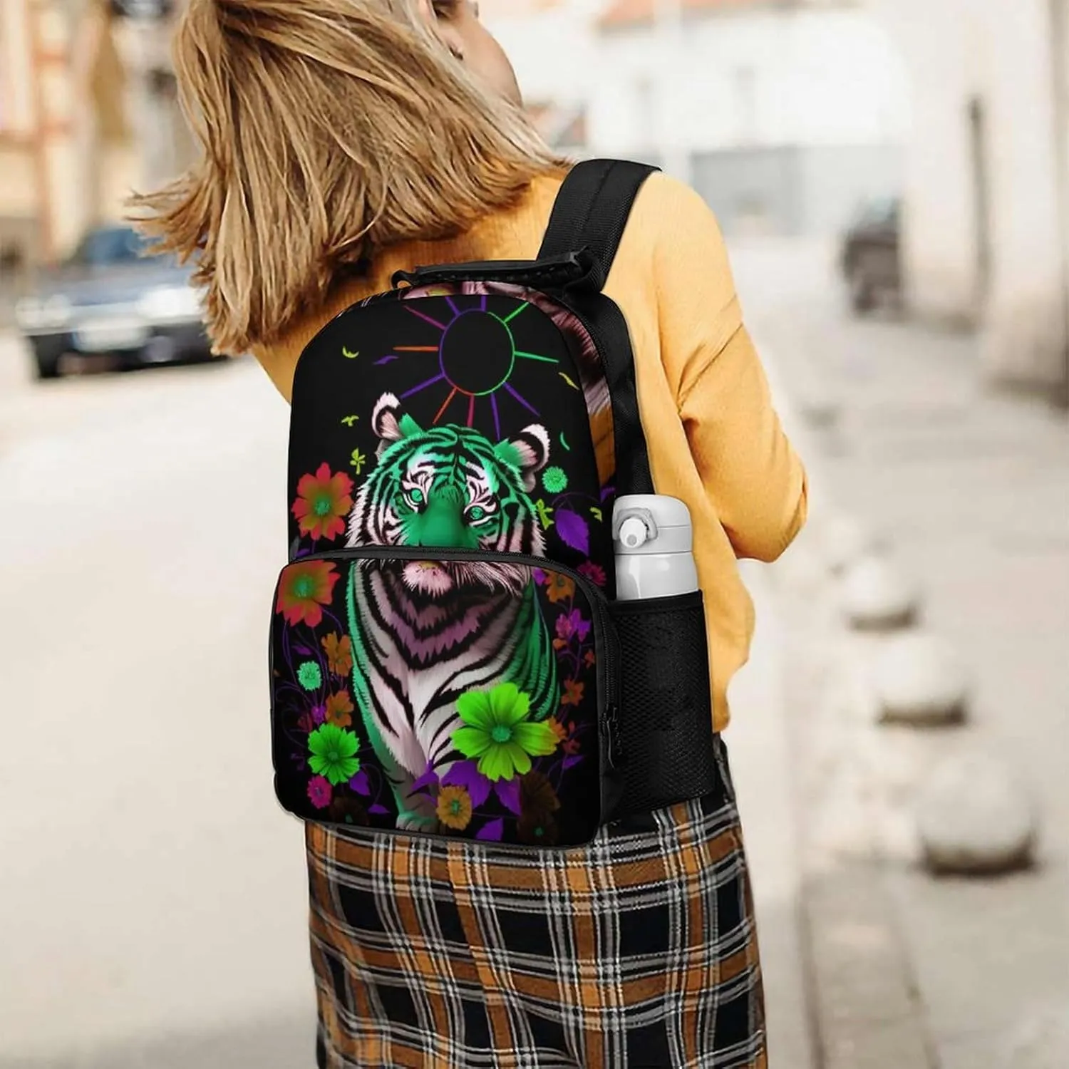 Lightweight Backpack for Gym Travel Bicycle - Big Capacity Multipurpose Anti-Theft Carry On Bag, Trippy Tiger Animal Flower Art Travel Hiking Bag & Day Pack