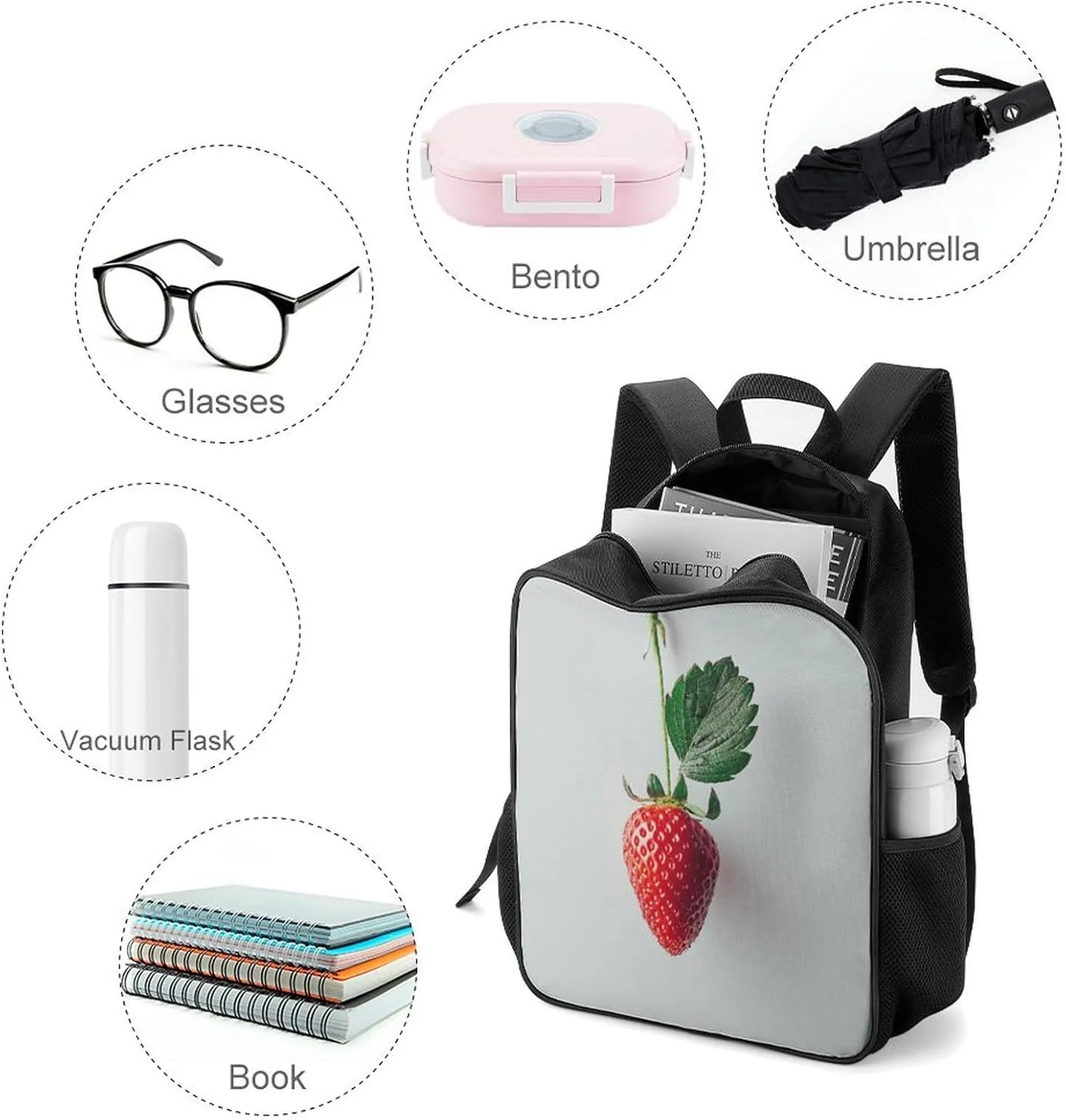 Lightweight Backpacks Cute Travel Bag Durable A Strawberry Hanging Printing Small Travel Backpack For Women & Men
