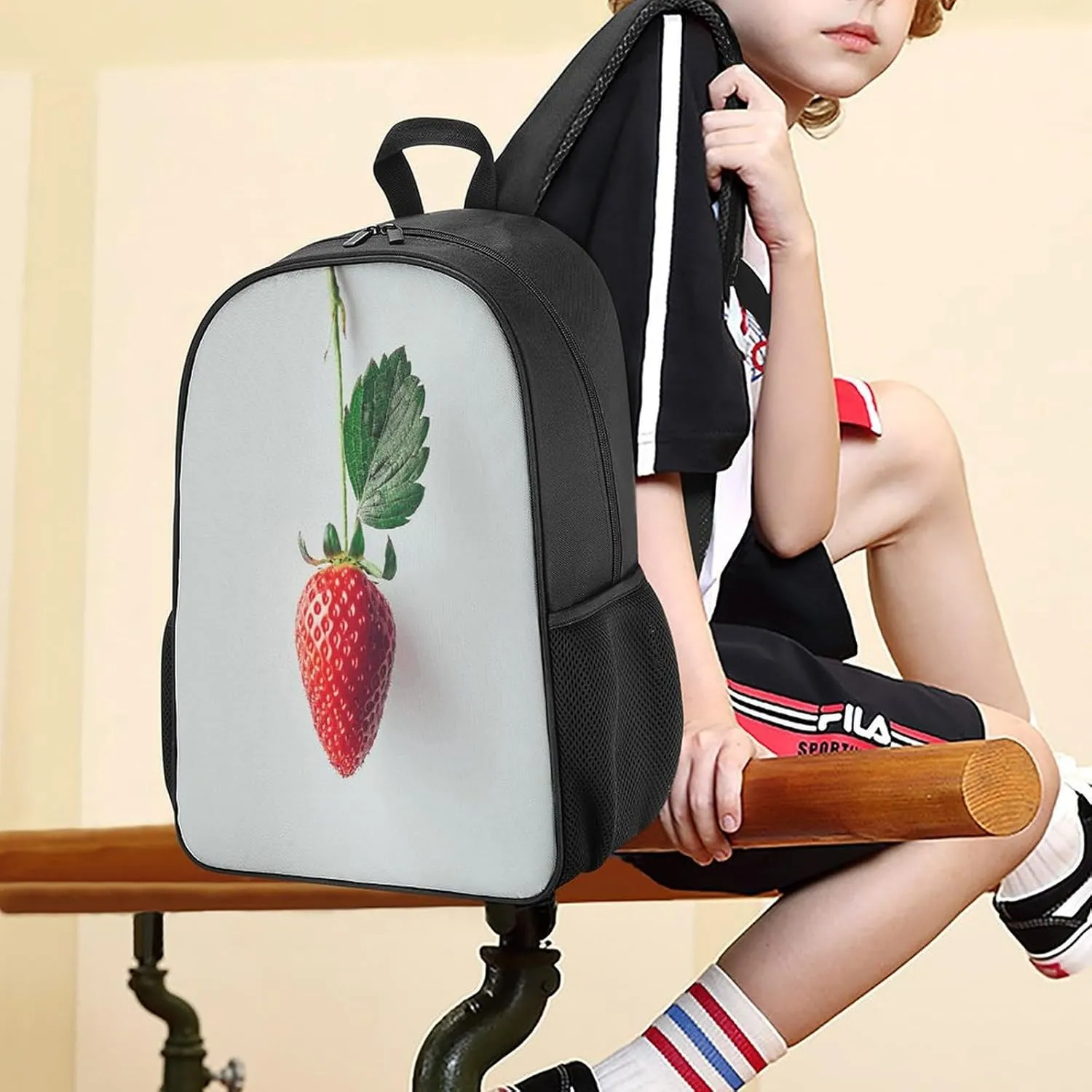 Lightweight Backpacks Cute Travel Bag Durable A Strawberry Hanging Printing Small Travel Backpack For Women & Men