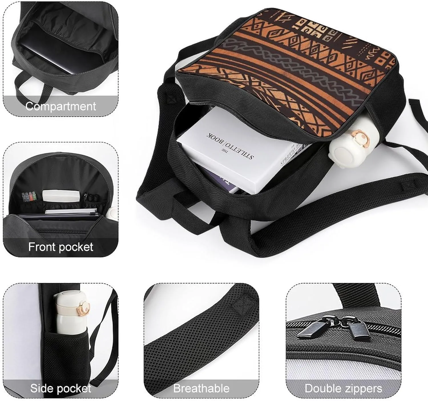 Lightweight Backpacks Cute Travel Bag Durable African Mud Cloth Tribal Printing Small Travel Backpack For Women & Men