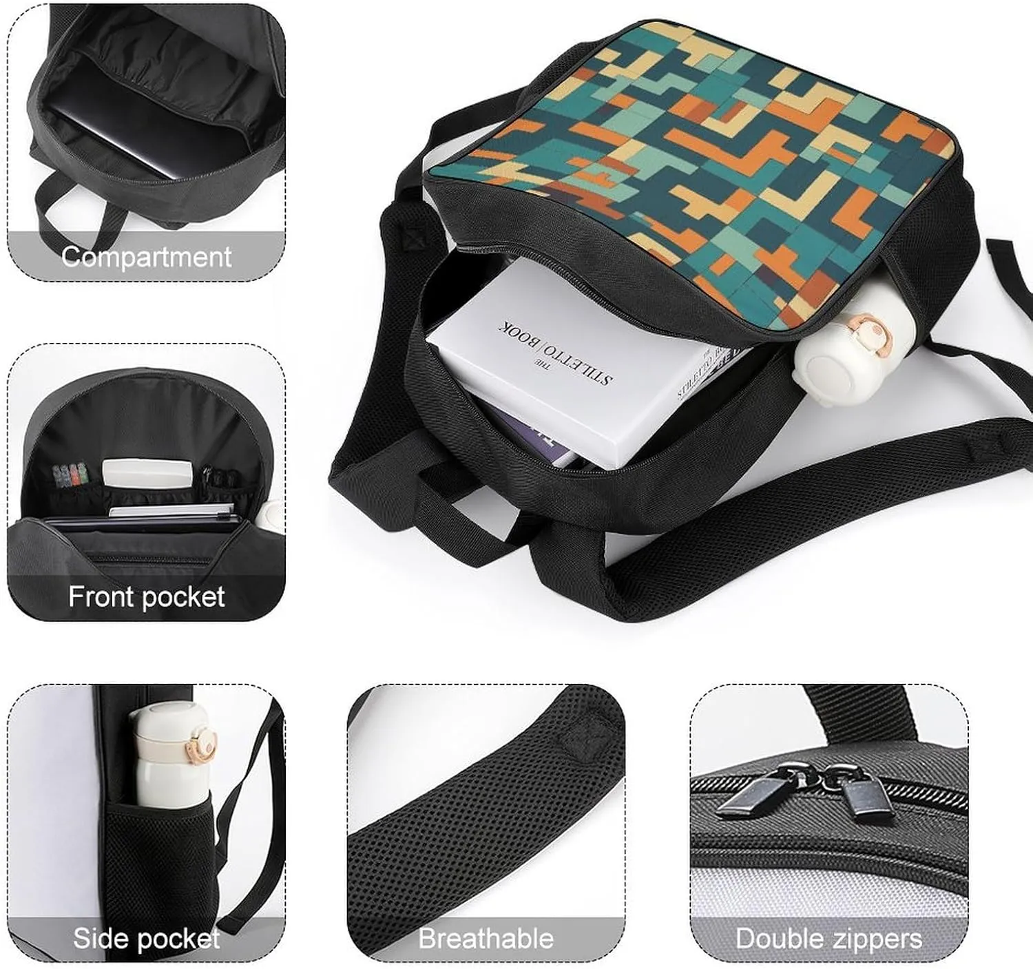 Lightweight Backpacks Cute Travel Bag Durable Blue And Orange Design Printing Small Travel Backpack For Women & Men