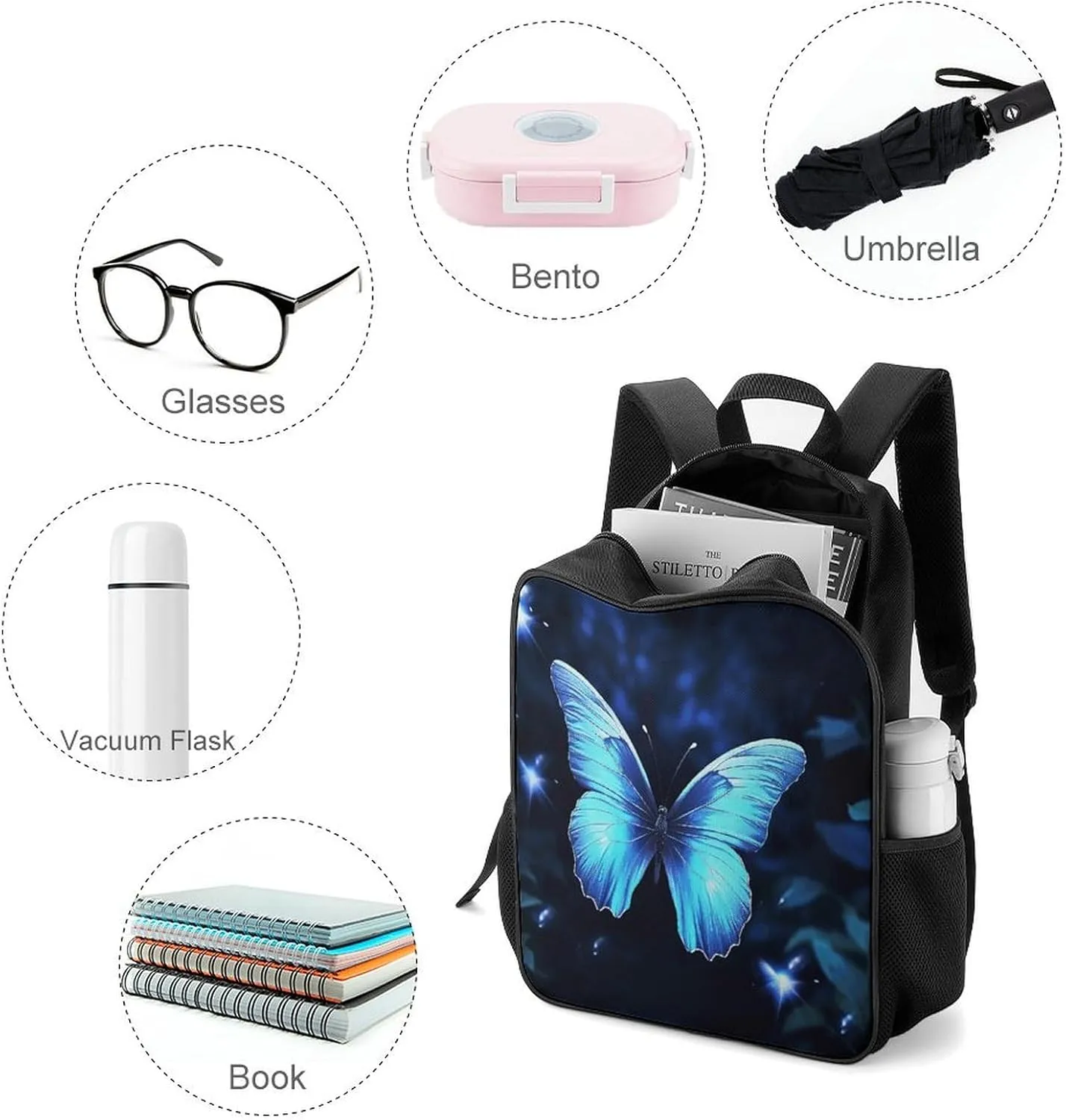 Lightweight Backpacks Cute Travel Bag Durable Blue Butterfly Printing Small Travel Backpack For Women & Men