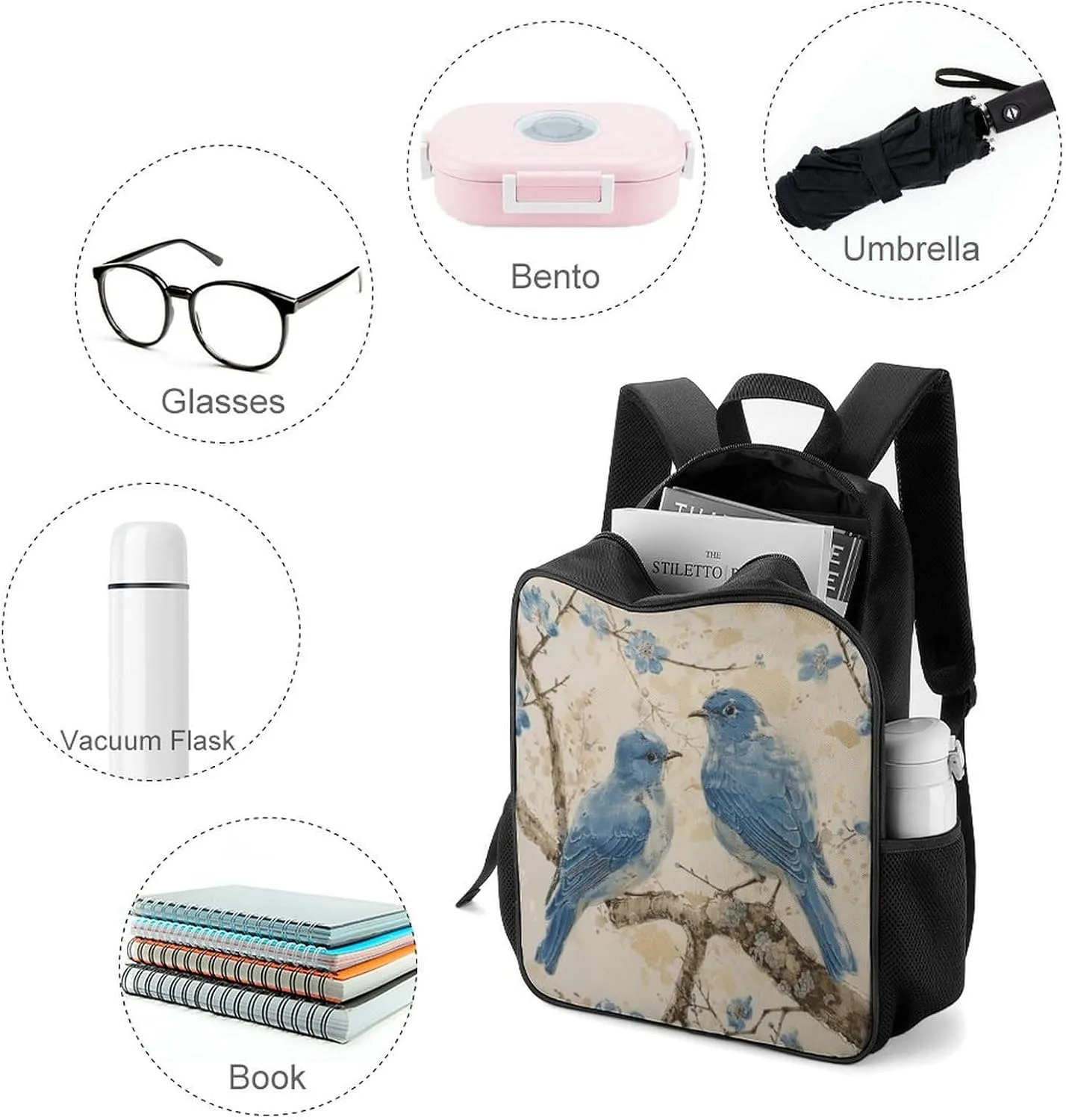 Lightweight Backpacks Cute Travel Bag Durable Bluebird on The Branch Printing Small Travel Backpack For Women & Men