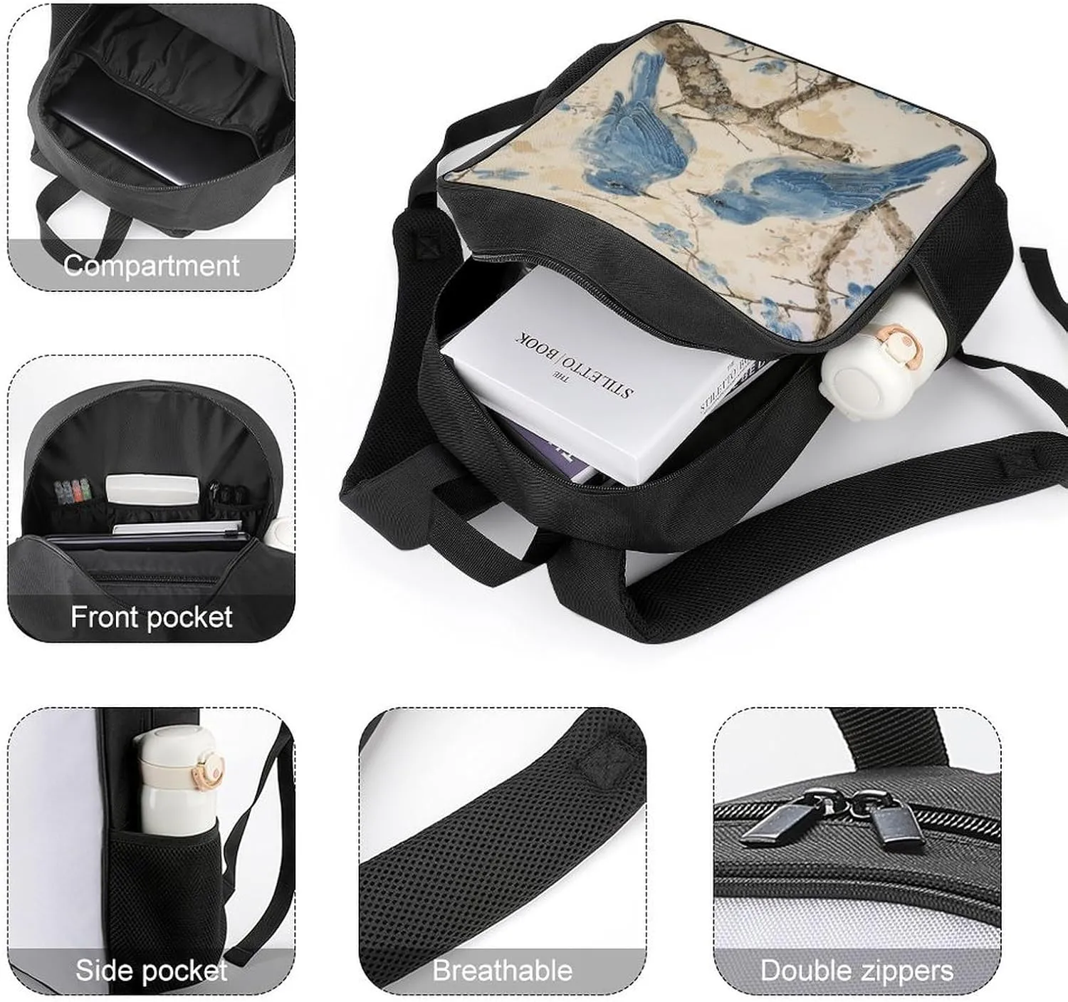 Lightweight Backpacks Cute Travel Bag Durable Bluebird on The Branch Printing Small Travel Backpack For Women & Men